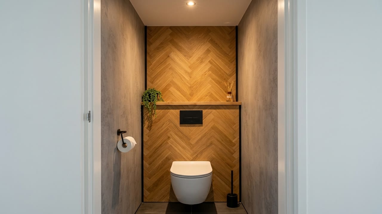Modern hangtoilet in een vernieuwde ruimte met wandpanelen