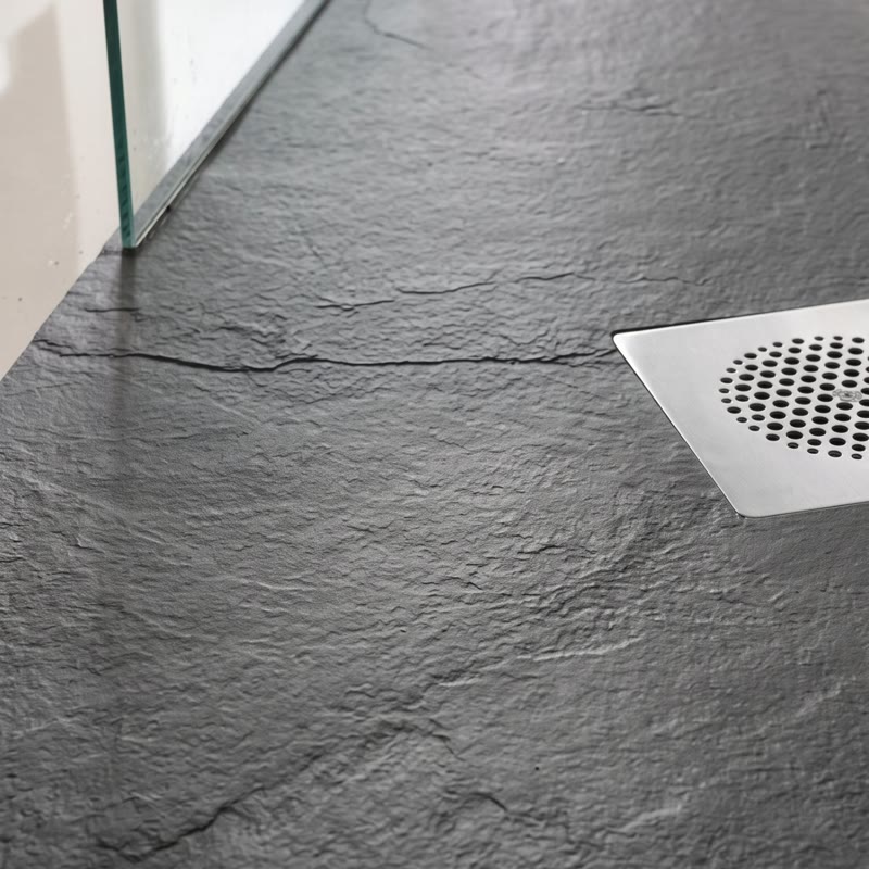 Detail van de structuurvloer van de douchebak, antislip en kras-vast