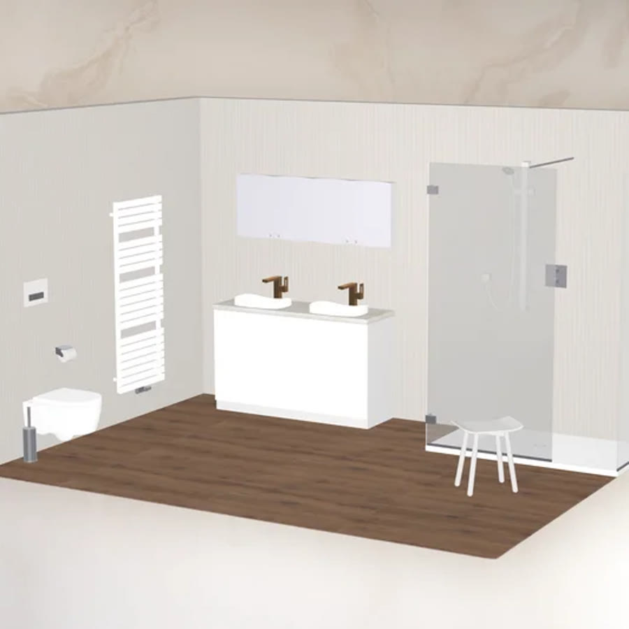 Ontwerptekening of 3D-render van een badkamer