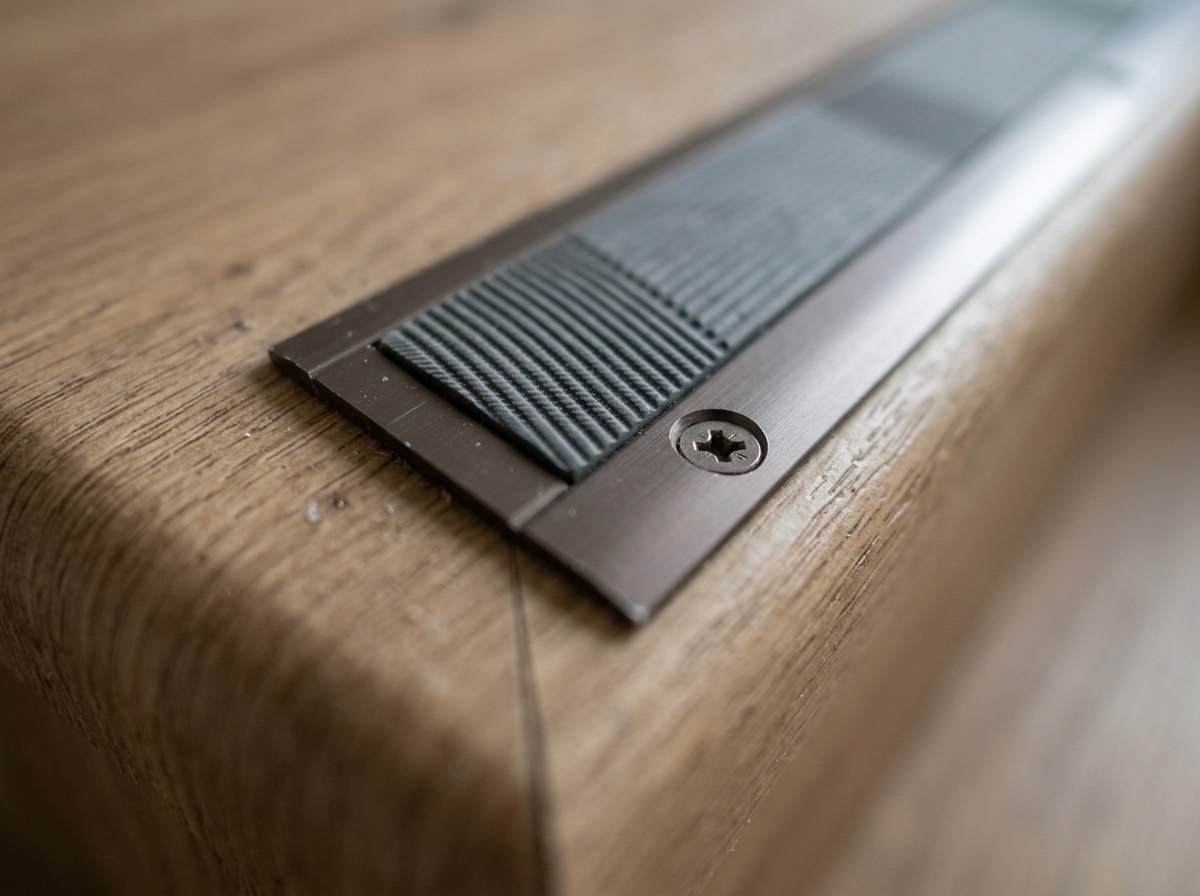 Antisliplijst op een traptrede, close-up